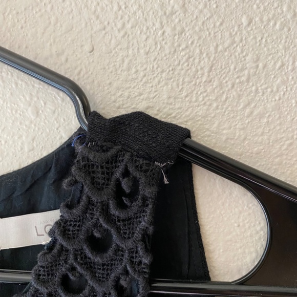 Loft Black Cotton Linen Blend Sleeveless Lace Bodice Flared Skirt Dress Size 4 - Picture 3 of 9